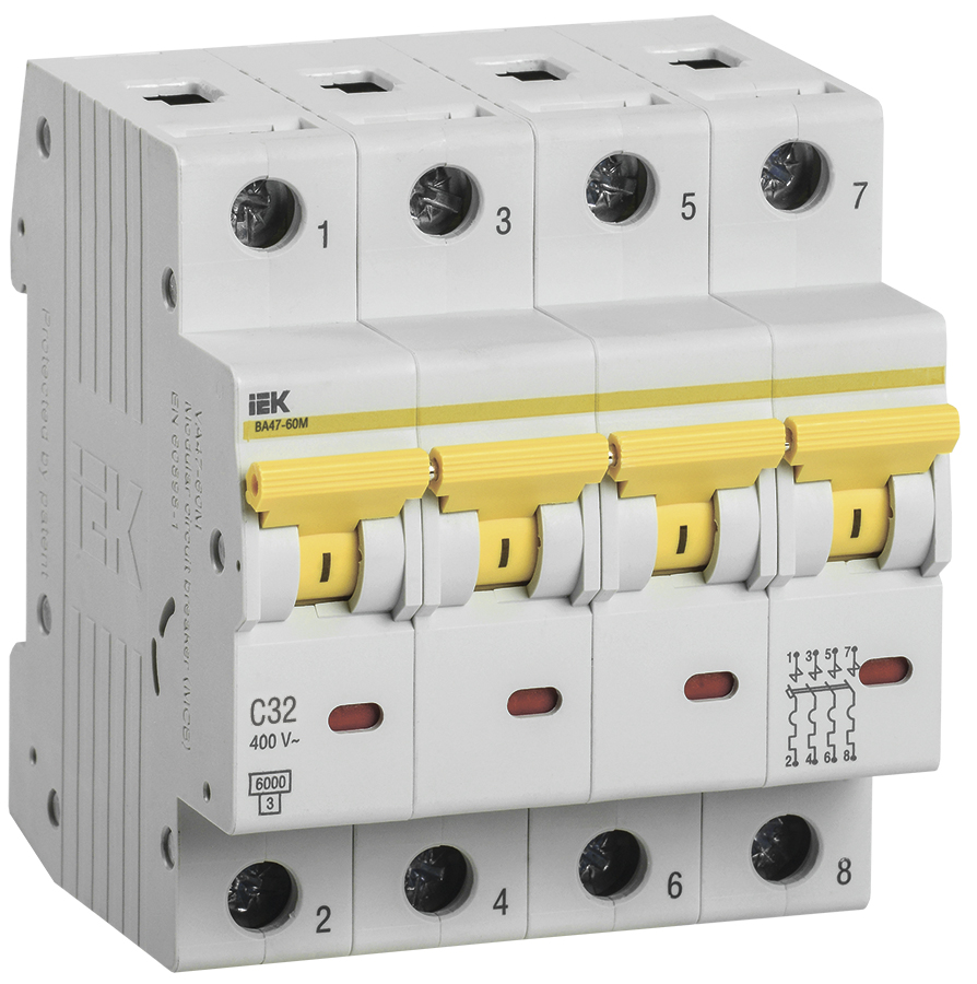 Выключатель автоматический ВА47-60M 4Р 32А 6кА С фото