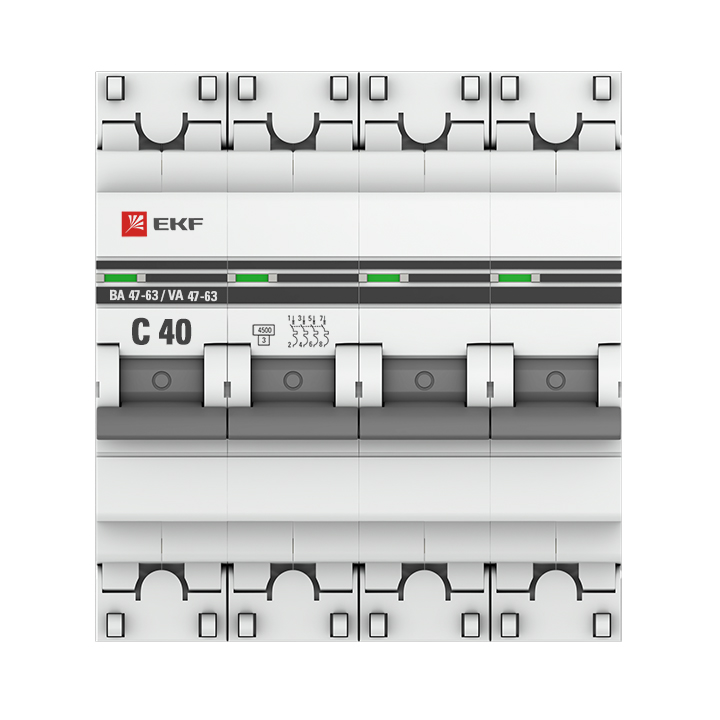 Выключатель автоматический четырехполюсный 40А С ВА47-63 4.5кА PROxima фото